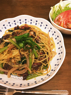ホタルイカとみず菜 醤油バター和風パスタ-レシピのメイン写真
