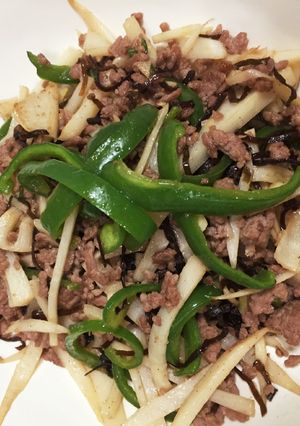 塩昆布が決め手★筍とピーマンの挽肉炒め-レシピのメイン写真