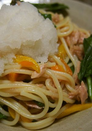 ミツバとワサビ醤油の和風おろしパスタ-レシピのメイン写真