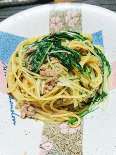 水菜とツナの梅風味パスタ-レシピのメイン写真