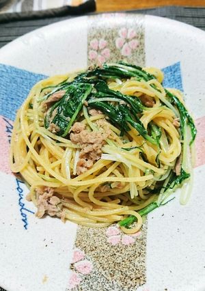 水菜とツナの梅風味パスタ-レシピのメイン写真
