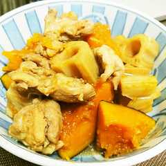 รูปของ 彼氏喜ぶご飯25かぼちゃ蓮根鶏肉の煮物