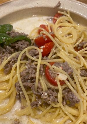 ひき肉と野菜の牛乳スープパスタ-レシピのメイン写真