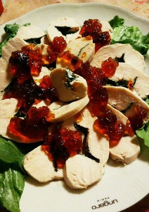 材料3つ☆チキンハムジュレポン酢かけ-レシピのメイン写真