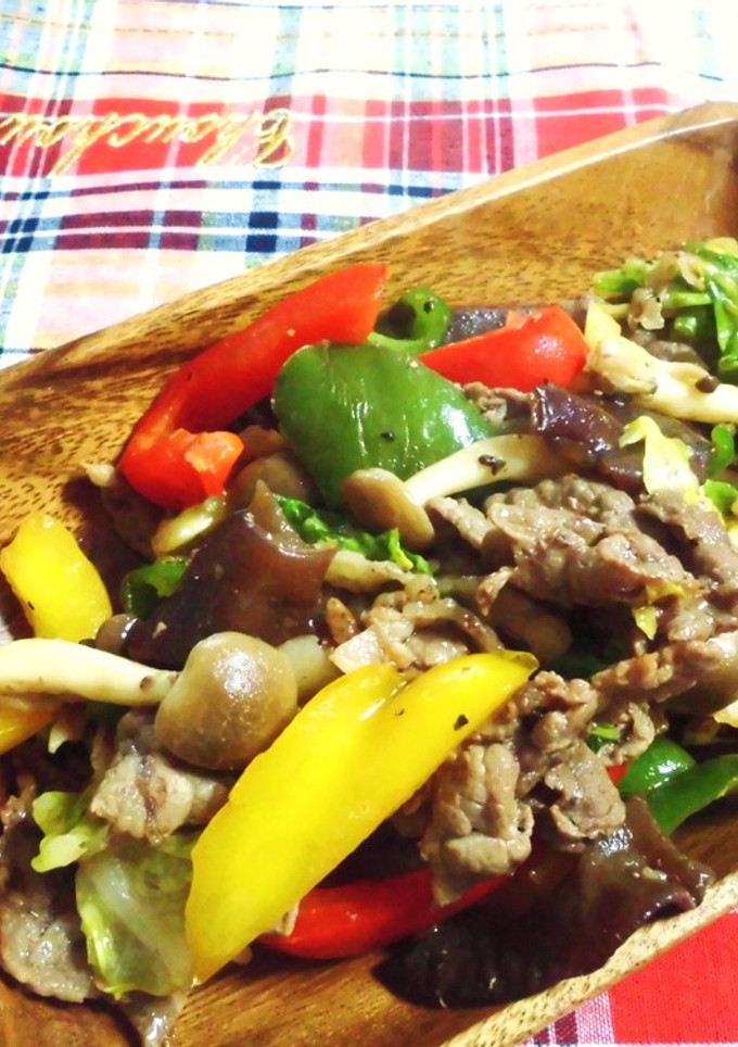 ２種のきのこと牛肉野菜のウェイパー炒め♪-レシピのメイン写真