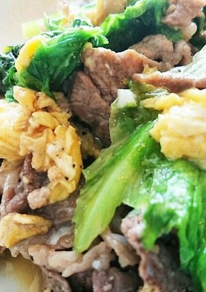 サニーレタスとふわふわ卵の牛肉炒め-レシピのメイン写真