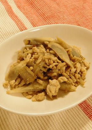 ストックに！とりひき肉とごぼうの甘辛炒め-レシピのメイン写真