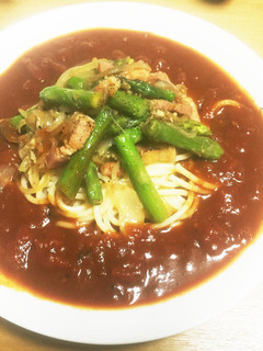 アスパラベーコンのトマトソースパスタ-レシピのメイン写真