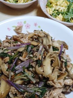 簡単★豚肉と紫水菜とキノコの中華炒め-レシピのメイン写真