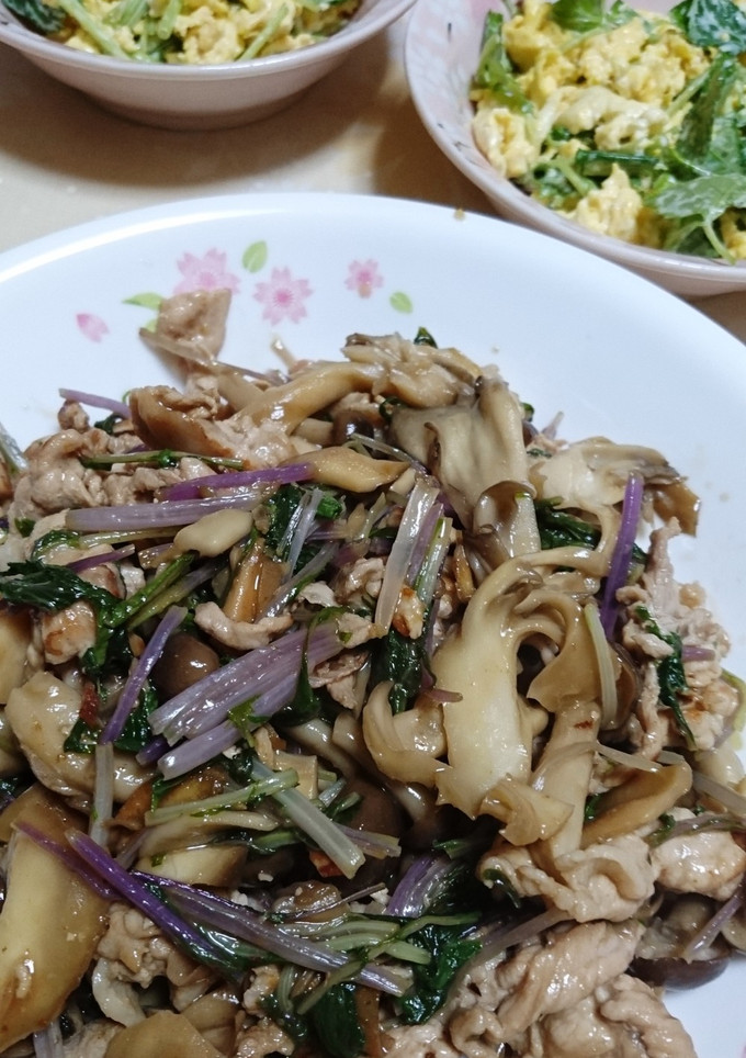 簡単★豚肉と紫水菜とキノコの中華炒め-レシピのメイン写真