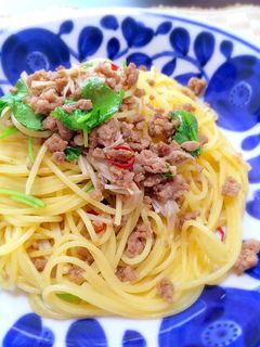 挽き肉と三つ葉の和風パスタ-レシピのメイン写真