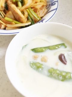 さやえんどうとビーンズの豆乳スープ-レシピのメイン写真