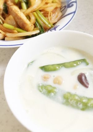さやえんどうとビーンズの豆乳スープ-レシピのメイン写真