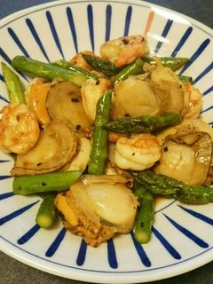 アスパラ、えび、ほたてのバター醤油炒め-レシピのメイン写真