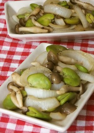 そらまめと新玉ねぎのガリバタ醤油炒め-レシピのメイン写真