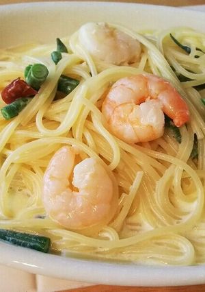 海老といんげん豆のﾎﾜｲﾄﾊﾟｽﾀ-レシピのメイン写真