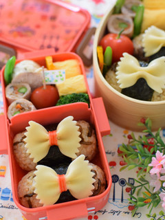 【キャラ弁】リボンパスタおにぎり弁当-レシピのメイン写真