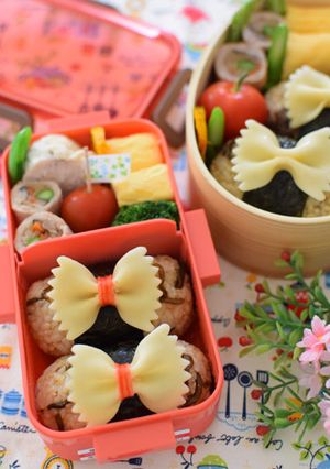 【キャラ弁】リボンパスタおにぎり弁当-レシピのメイン写真