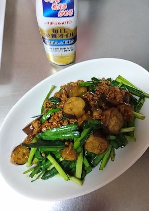 簡単♪ナス＆ニラ♪挽き肉カレー炒め-レシピのメイン写真