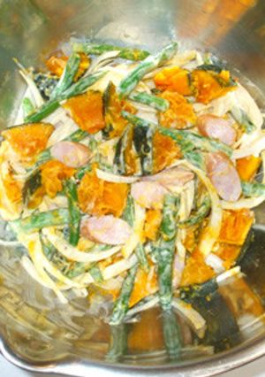 かぼちゃ新玉ねぎインゲンの温野菜サラダ-レシピのメイン写真