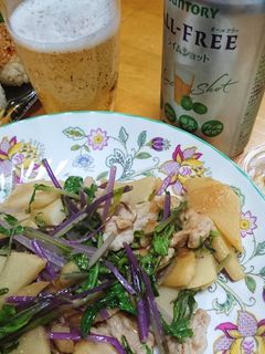 旬の筍で★豚肉と紫水菜の炒め物-レシピのメイン写真
