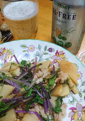旬の筍で★豚肉と紫水菜の炒め物-レシピのメイン写真