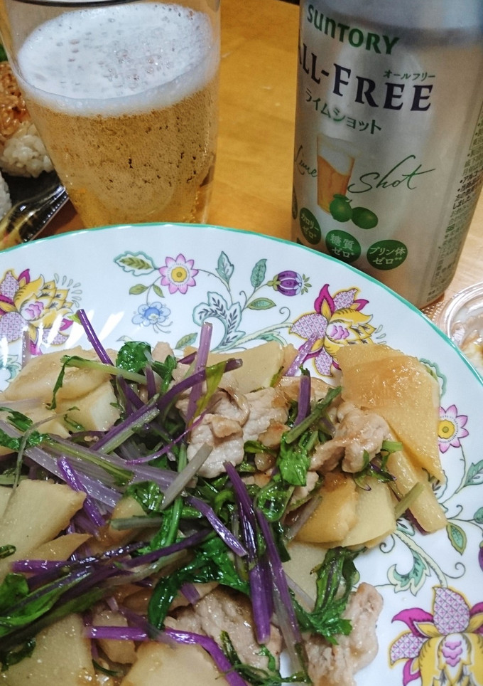 旬の筍で★豚肉と紫水菜の炒め物-レシピのメイン写真