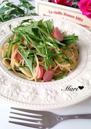 フライパン①簡単水菜とウインナーのパスタ-レシピのメイン写真