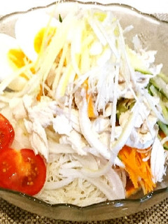 ビーフンでささみ・野菜たっぷり冷やし中華-レシピのメイン写真