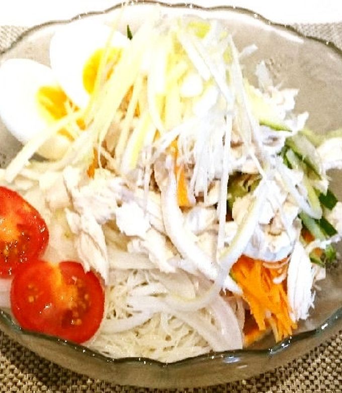 ビーフンでささみ・野菜たっぷり冷やし中華-レシピのメイン写真