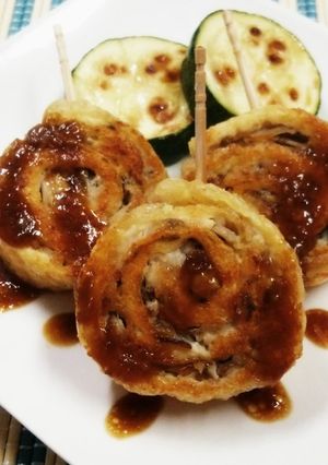 鶏挽肉の油揚げロール-レシピのメイン写真