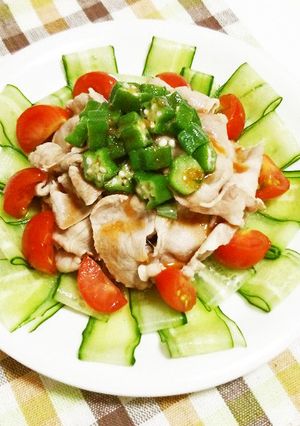 夏バテ予防✾スタミナ冷しゃぶ〜夏野菜のせ-レシピのメイン写真