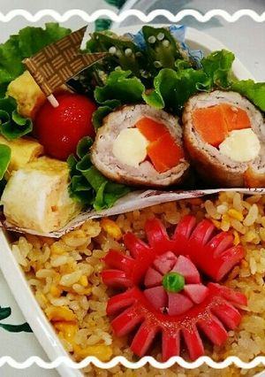 女子高生 お弁当⑨ウインナーで飾りつけ-レシピのメイン写真