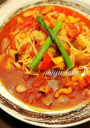 パプリカとナスの汁だくトマトパスタ♪-レシピのメイン写真