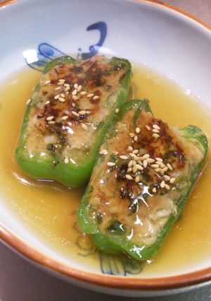 餃子の具をリメイク ピーマン肉詰め焼き-レシピのメイン写真
