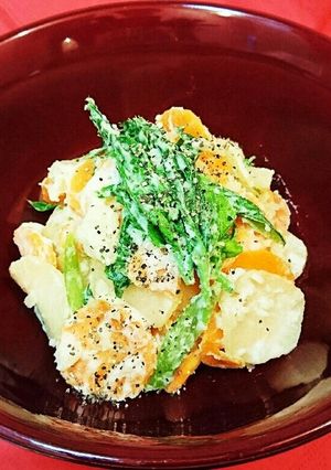 明日葉とたくわんのポテトサラダ-レシピのメイン写真