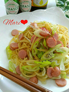 フライパン1つ長葱とウインナー中華パスタ-レシピのメイン写真