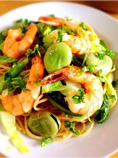 海老と空豆のアヒージョパスタ-レシピのメイン写真