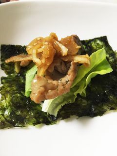 簡単!豚肉の塩胡椒焼き韓国のり巻き-レシピのメイン写真