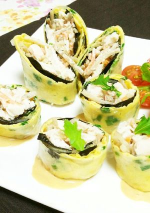 サラダチキンとごぼうサラダの親子生春巻き-レシピのメイン写真