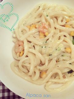 えびとコーンのチャウダー風うどん♡-レシピのメイン写真