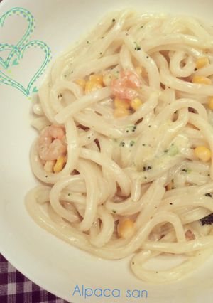えびとコーンのチャウダー風うどん♡-レシピのメイン写真