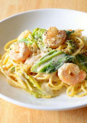 春キャベツとえびの味噌クリームパスタ-レシピのメイン写真