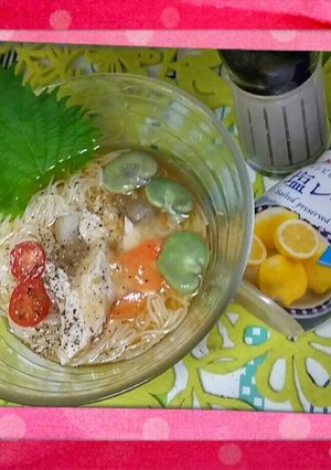 ✨塩レモン➕蒸し鶏と夏♥野菜の♥素麺✨-レシピのメイン写真