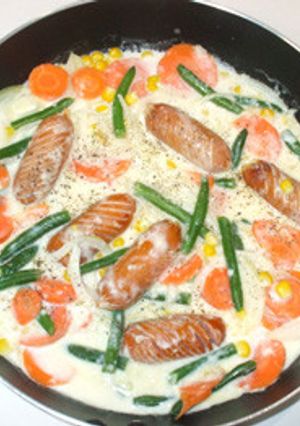 電子レンジでクリーム煮♪野菜とソーセージ-レシピのメイン写真