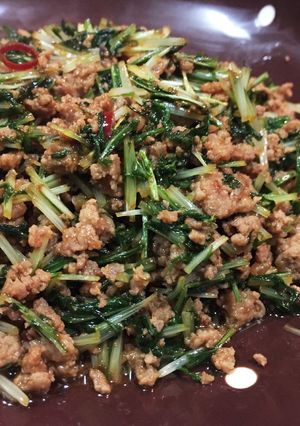 水菜と挽肉のピリ辛オイスターソース炒め♪-レシピのメイン写真