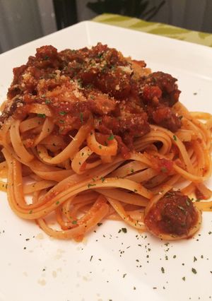 牛すじのラグーソースパスタ-レシピのメイン写真