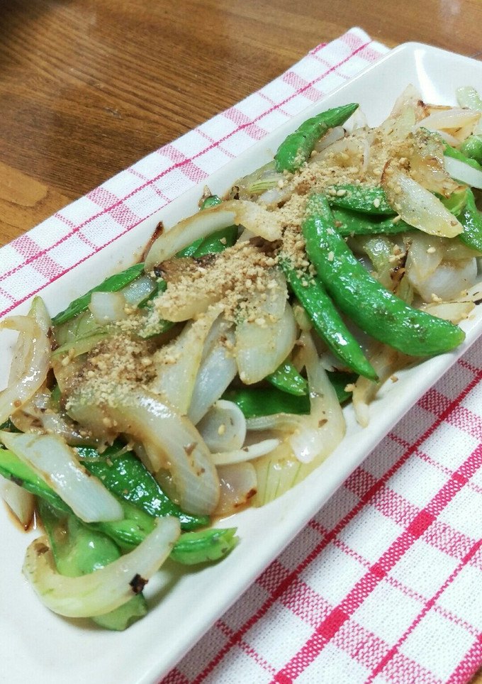 スナップえんどう＆新玉ねぎの甘辛みそ炒め-レシピのメイン写真