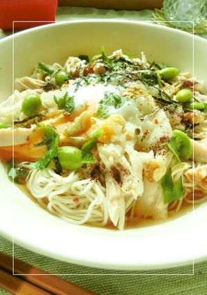サラチキ×温玉　おろしぶっかけ冷麦-レシピのメイン写真