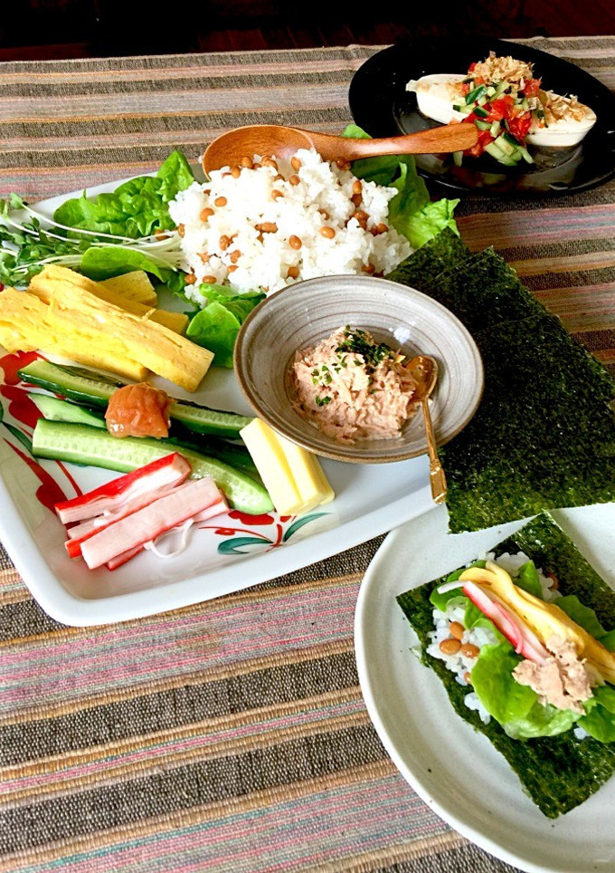 納豆すし飯で作る♪お一人様の手巻き寿司♡-レシピのメイン写真